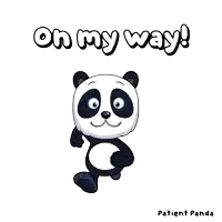a cartoon panda bear with the words on my way written above it