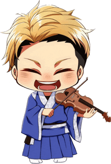 a cartoon of a boy playing a violin with his eyes closed