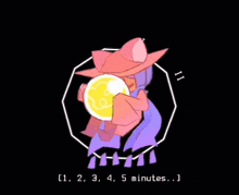 a cartoon drawing of a person holding a ball with the number 5 minutes written on it