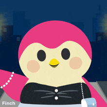 a pink penguin with the word finch on the bottom right