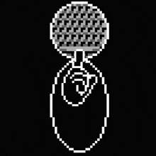 it is a pixel art of a hand holding a microphone .