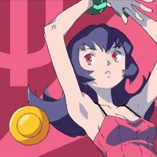 a drawing of a girl with red eyes and a yellow circle