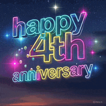 neon sign that says happy 4th anniversary with balloons in the background