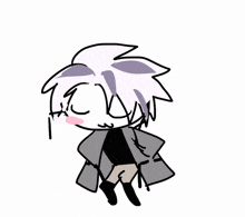 a drawing of a cartoon character with white hair and purple highlights