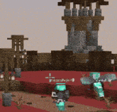 two minecraft characters are standing on a red carpet in front of a tower with the name nezoshoki on it