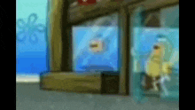 a blurry picture of a cartoon character standing in front of a window