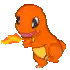 a pixel art of a charmeleon holding a fireball in its mouth .