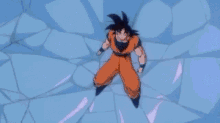 a cartoon character is standing in front of a wall of ice and water .