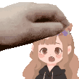 a pixel art of a person petting a little girl 's head .