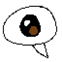 a pixel art drawing of a speech bubble with a brown eye in it .