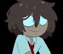 a cartoon character with blue eyes and a blue shirt