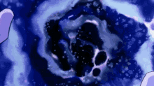 a purple hand is reaching out towards a blue circle