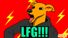 a cartoon of a dog with the words lfg written on it