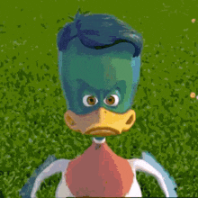 a close up of a cartoon character with big eyes