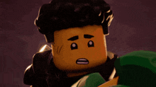 a close up of a lego figure with a surprised look on his face