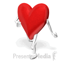a red heart with arms and legs is from presenter media