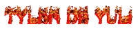 the word tyler is written in red with flames coming out of it