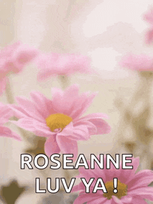 a happy mother 's day card with pink flowers and the name roseanne