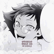 a black and white drawing of a boy with glasses and the words othello solo de candle below it
