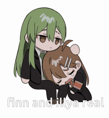 a drawing of finn and illya real with a man holding a girl