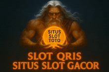 an advertisement for slot qris situs slot gacor shows a man holding a glowing ball in his hands