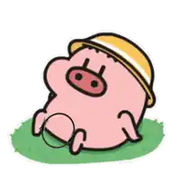 a cartoon pig is laying on the grass wearing a hat and holding a ring .