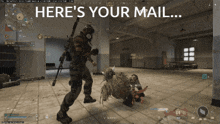 a video game screen says here 's your mail on it