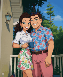 a cartoon of a man and a woman standing on a porch