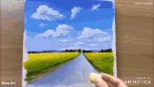a painting of a road going through a field of yellow flowers made by wow art