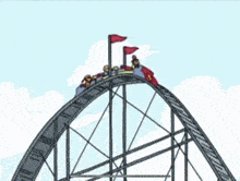 a cartoon drawing of a man in a top hat riding a roller coaster