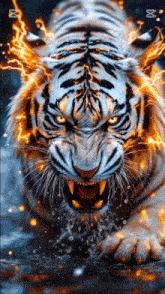 a tiger with fire coming out of its mouth .