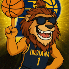 a mascot for the indiana pacers holds a basketball in his hand