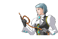 a drawing of a man holding a whip with a white background