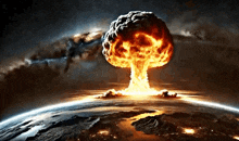 an artist 's impression of an atomic bomb exploding over the earth