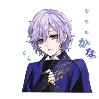 a drawing of a girl with purple hair and a blue jacket