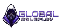 a purple logo for global roleplay with a hooded figure