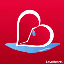 a white heart with a drop of water coming out of it and the words lovehearts below it