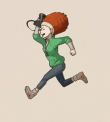 a cartoon of a man running with a camera
