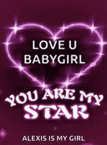 a poster that says " love u babygirl you are my star alexis is my girl "