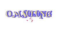 a blue and yellow logo for om sulung with hearts coming out of it