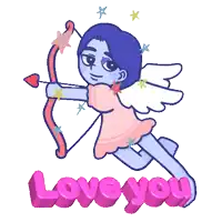 a cupid is holding a bow and arrow with the words love you below him