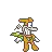 a pixel art cartoon character is holding a gun and a microphone .
