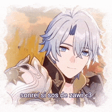 a picture of a boy with the words sonrei si sos de zawi < 3 on it