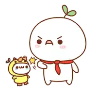 a cartoon character with a red tie is standing next to a smaller character in a chicken costume .