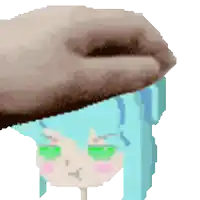a pixel art drawing of a girl with blue hair