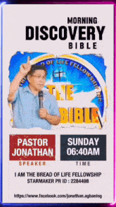 a poster for the morning discovery bible with pastor jonathan