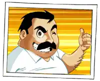 a cartoon man with a mustache giving a thumbs up
