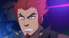 a close up of a cartoon character with red hair and a beard