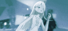 a drawing of a girl with long white hair and a tattoo on her chest