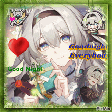 a picture of a girl holding a gift box with the words goodnight everybody